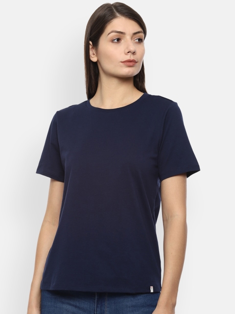 

Van Heusen Women Navy Blue Solid Pure Cotton Top