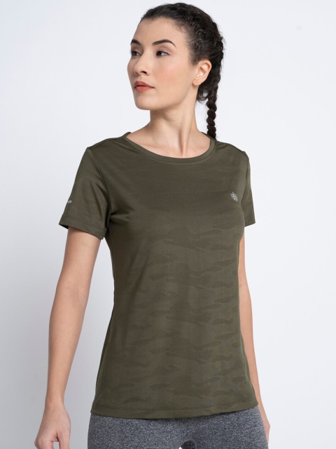 

Cultsport Women Olive Green Solid Round Neck T-shirt