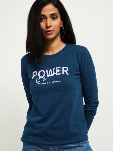 

max Women Teal Blue & Lavender Printed Sweatshirt