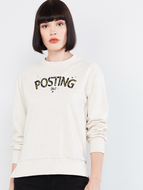 

max Women Beige & Black Printed Sweatshirt