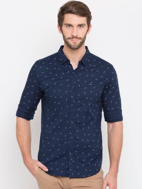 

SPYKAR Men Blue & Yellow Slim Fit Printed Casual Shirt