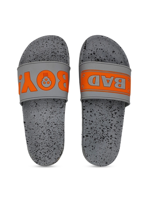 

Pampy Angel Men Grey & Orange Printed Sliders