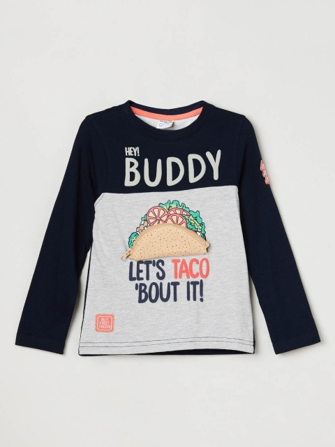 

max Boys Grey Printed Round Neck T-shirt