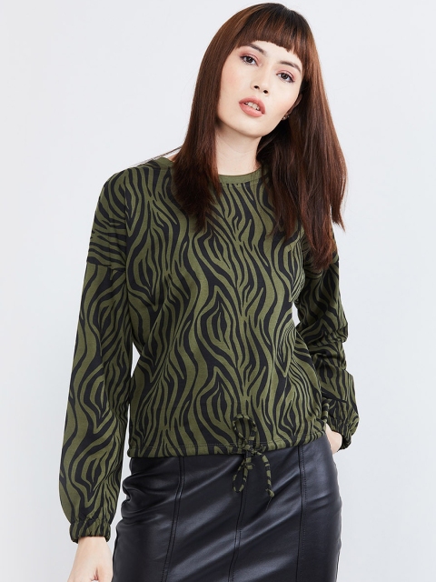 

max Women Green & Black Striped Sweatshirt
