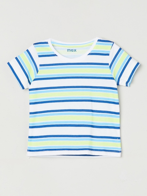 

max Boys White & Blue Striped Round Neck T-shirt