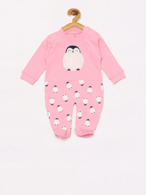 

BABY GO Infant Girls Penguin Print Organic Cotton Romper, Pink