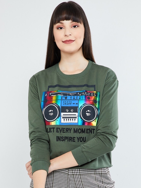 

max Women Green & Black Printed Pullover Sweatshirt