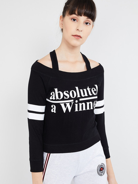 

max Women Black & White Printed Sweatshirt