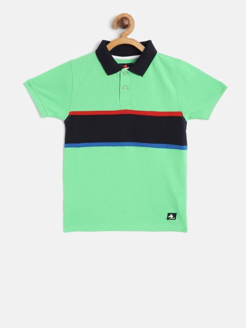 Cherry Crumble Boys Green Striped Polo Collar T-shirt