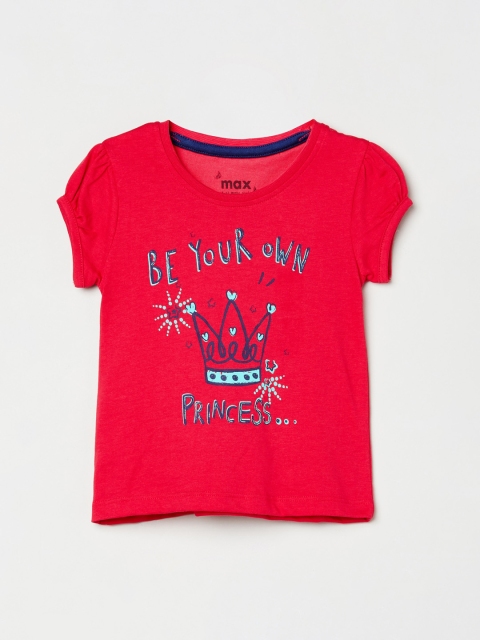 

max Girls Red Printed Round Neck T-shirt