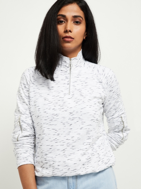 

max Women Off-White & Black Self Design Sweatshirt