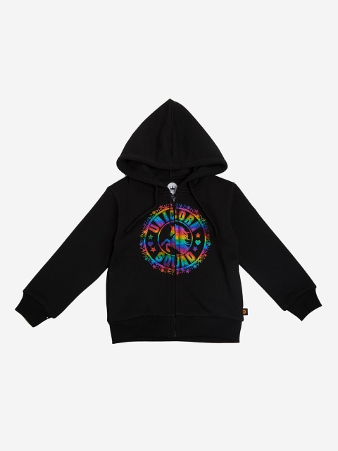 

VITAMINS Girls Black Printed Hooded Sweatshirt