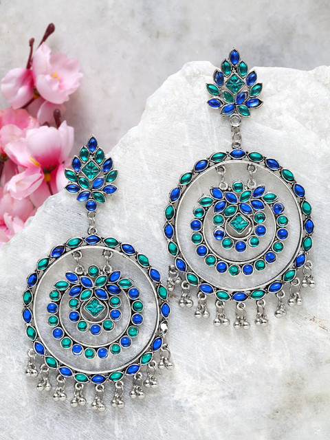 

Moedbuille Blue & Sea Green Handcrafted Crescent Shaped Chandbalis