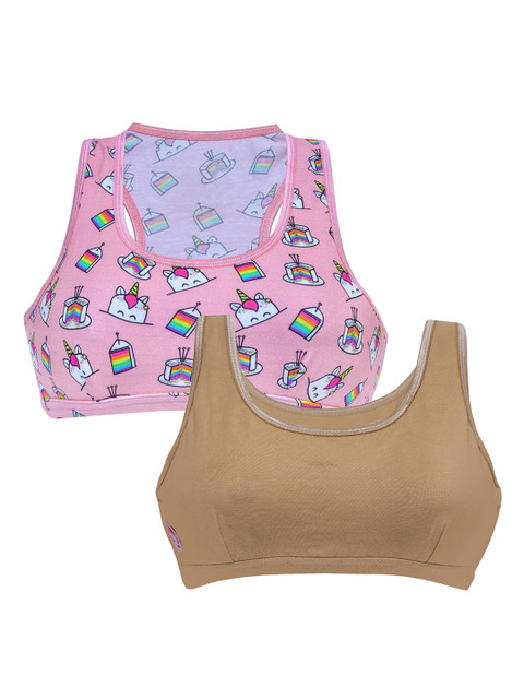 

DChica Girls Pack Of 2 Non-Wired Non Padded Beginners Bra DCBRNV6375, Brown