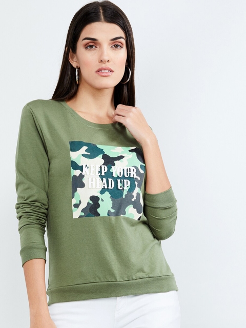 

max Women Olive Green Printed Sweatshirt