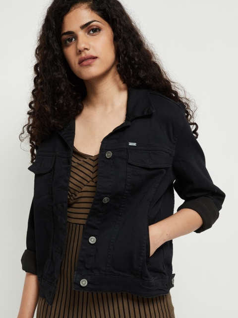 

max Women Black Solid Denim Jacket