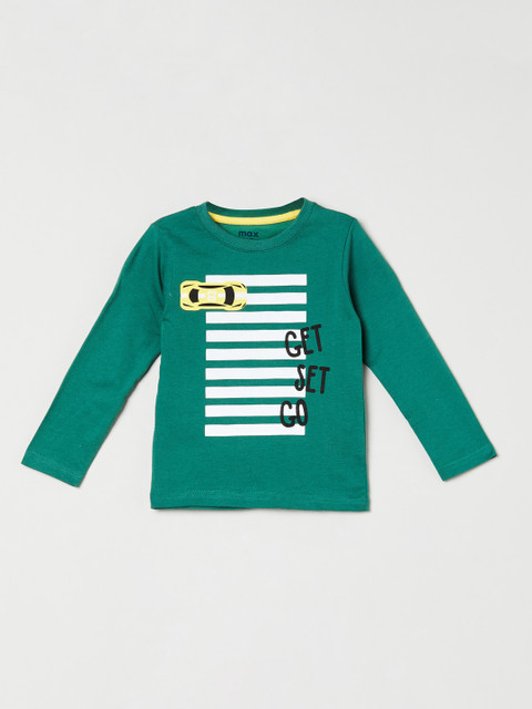 

max Boys Green Striped Round Neck T-shirt