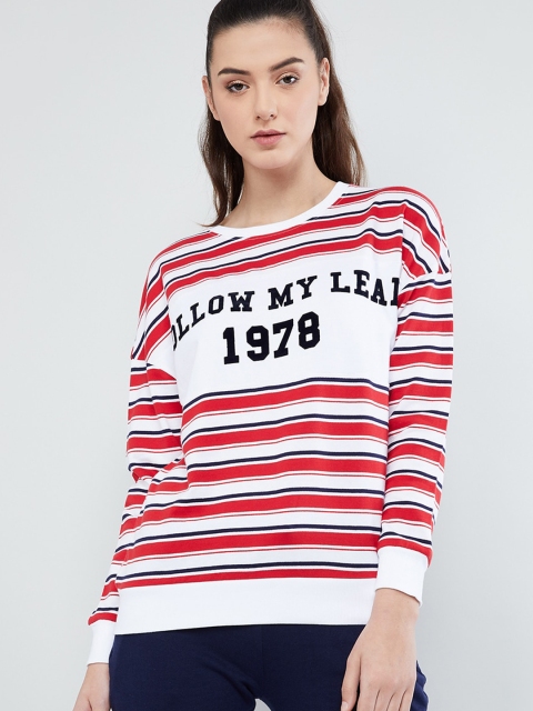

max Women Red & White Striped Sweatshirt