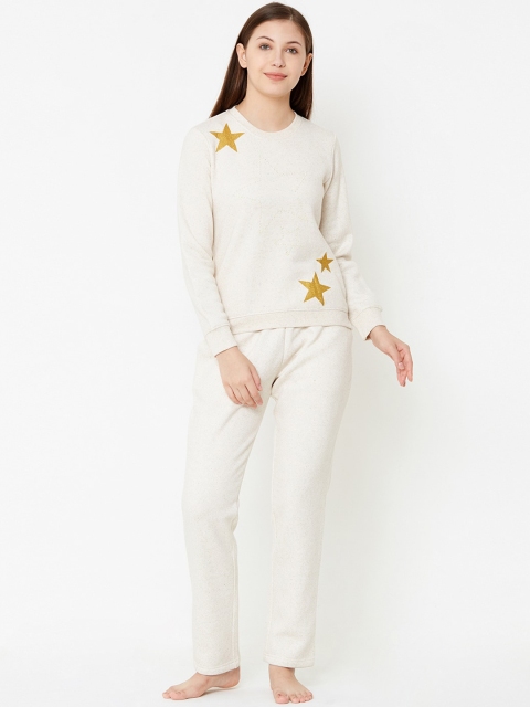 

Sweet Dreams Women Off-White Solid Night suit
