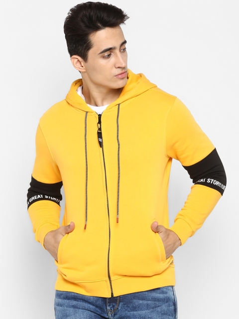 

SPYKAR Men Yellow & Black Colourblocked Hooded Sweatshirt