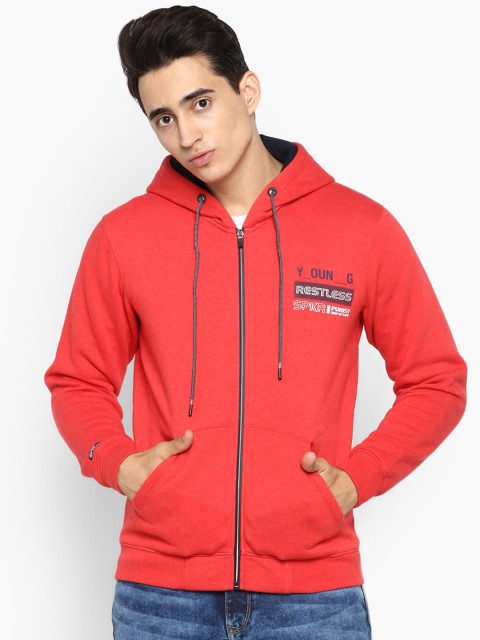 

SPYKAR Men Red Solid Hooded Sweatshirt