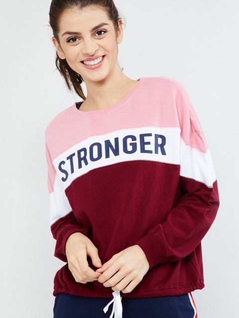 

max Women Pink & Maroon Colourblocked Sweatshirt