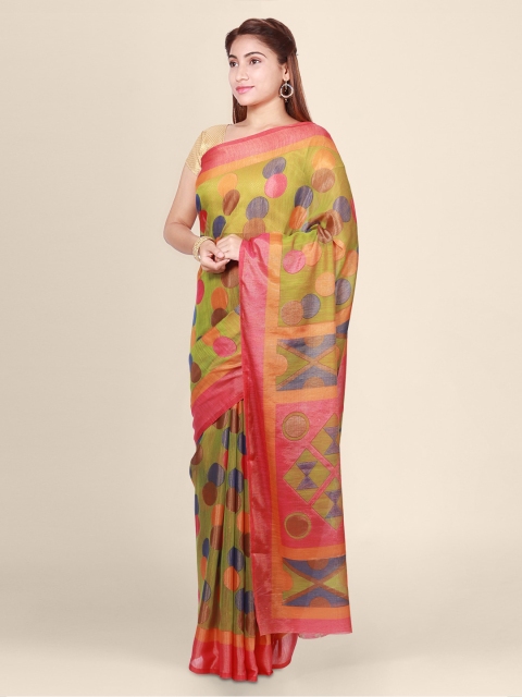 

CLAI WORLD Green & Pink Brasso Printed Saree