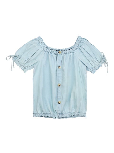 

Ishin DESIGNER STUDIO Girls Blue Denim Solid Blouson Top
