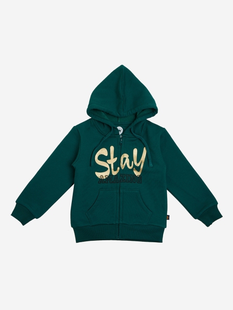 

VITAMINS Girls Green & Gold-Coloured Printed Hooded Sweatshirt
