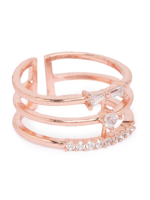

Globus Women Rose Gold CZ-Studded Statement Finger Ring