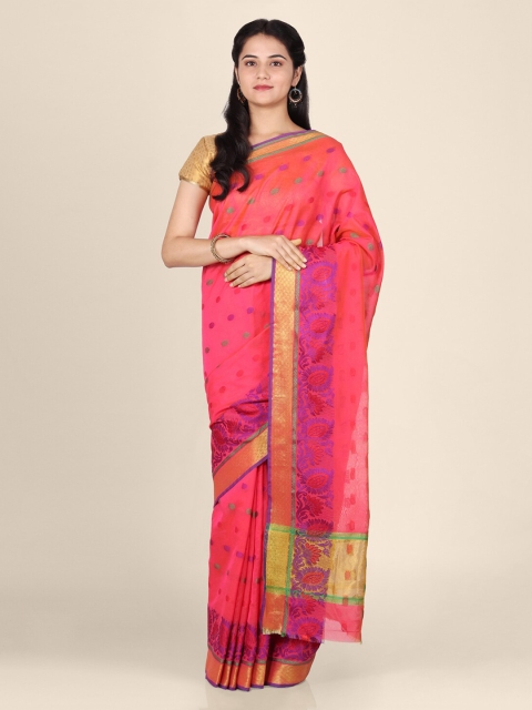 

CLAI WORLD Pink Woven Design Silk Blend Handloom Saree