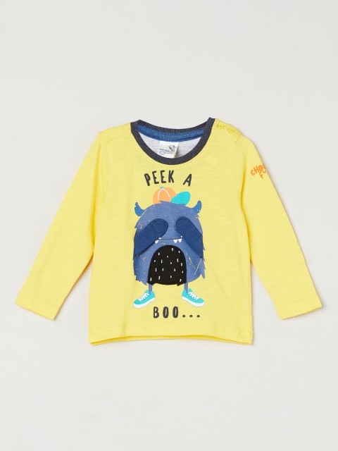 

max Boys Yellow Printed Round Neck T-shirt
