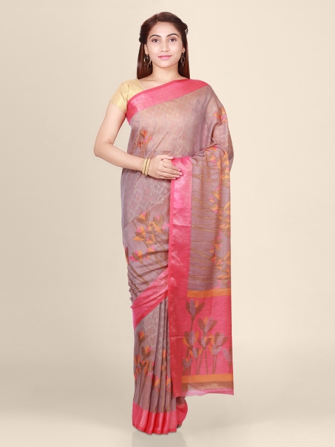 

CLAI WORLD Grey & Pink Brasso Printed Saree