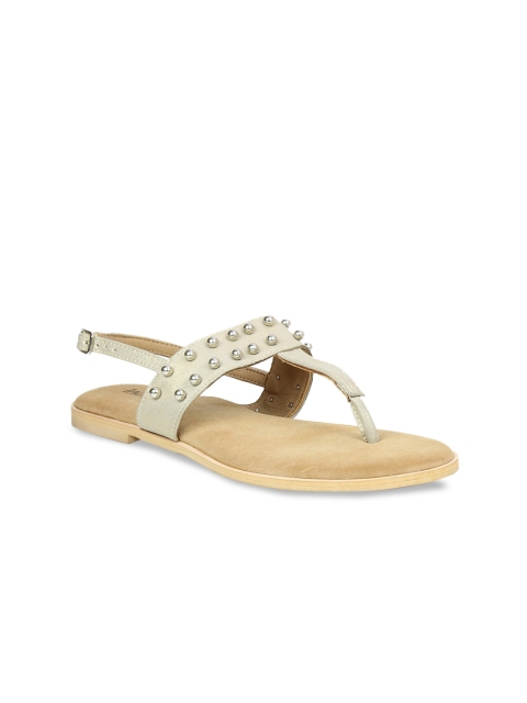 

Inc 5 Women Silver-Toned Embellished Synthetic Suede T-Strap Flats