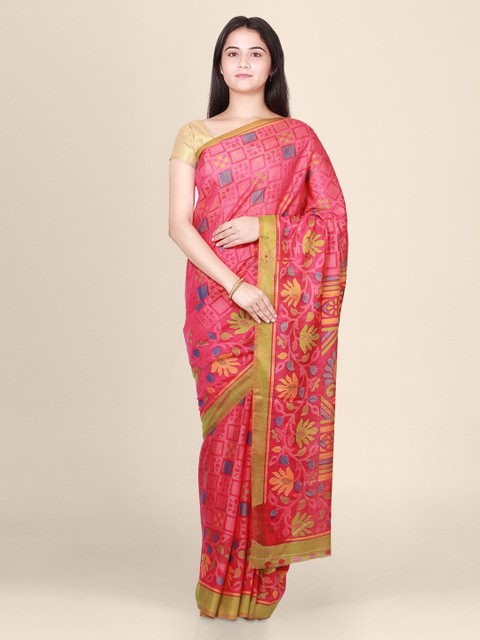 

CLAI WORLD Pink & Yellow Brasso Printed Saree