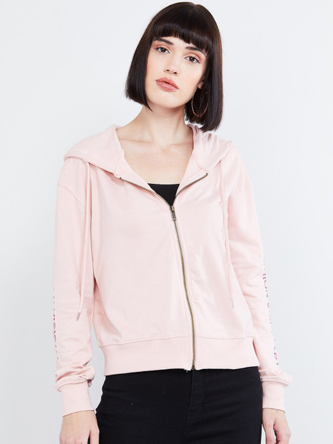 

max Women Pink Solid Hooded Sweatshirt