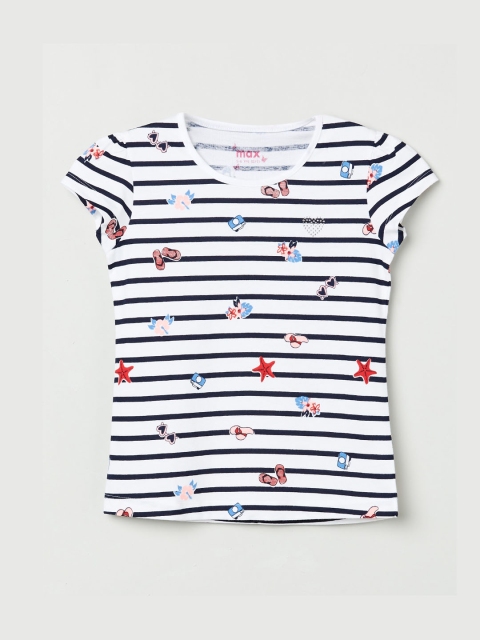 

max Girls Black Striped Round Neck T-shirt