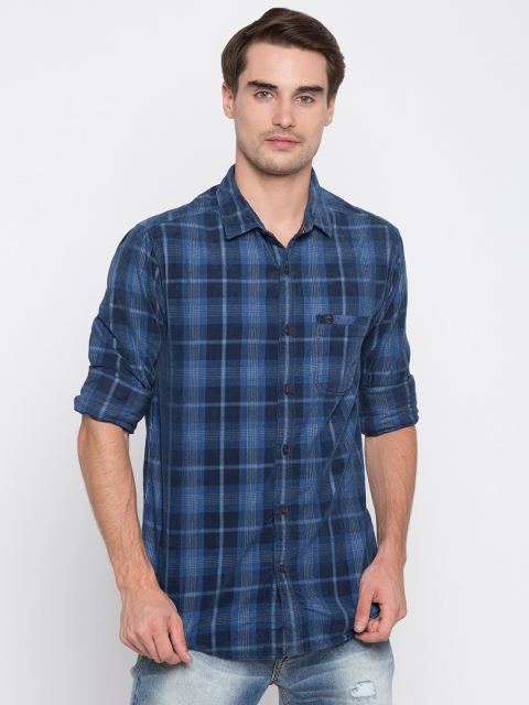 

SPYKAR Men Navy Blue Slim Fit Checked Casual Shirt