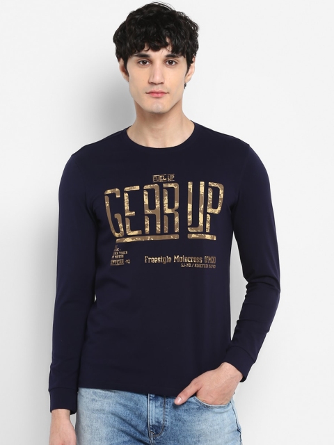 

SPYKAR Men Navy Blue Printed Round Neck T-shirt