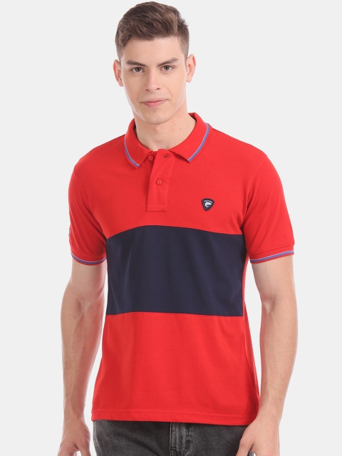

Ruggers Men Red Colourblocked Polo Collar T-shirt
