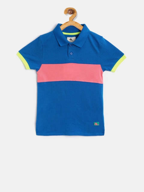 

Cherry Crumble Boys Blue Colourblocked Polo Collar T-shirt