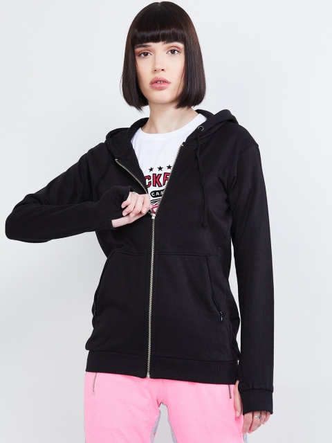

max Women Black Solid Hooded Sweatshirt