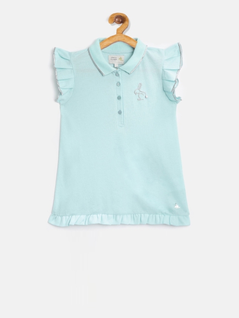 

Cherry Crumble Girls Blue Solid Polo Collar T-shirt