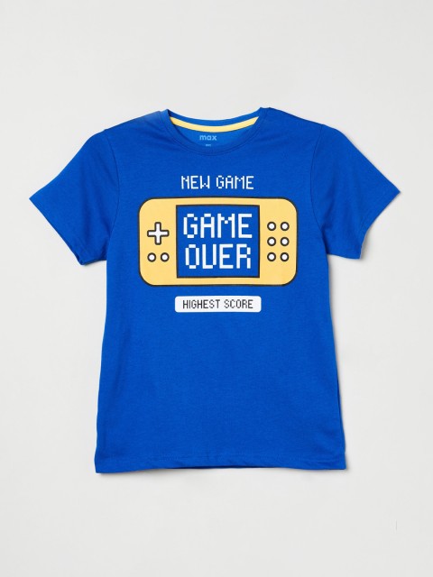 

max Boys Blue Printed Round Neck T-shirt
