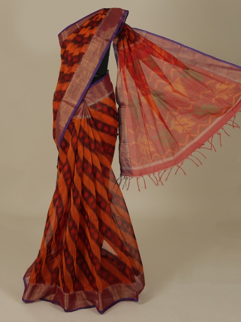

Pothys Maroon & Orange Silk Cotton Printed Saree