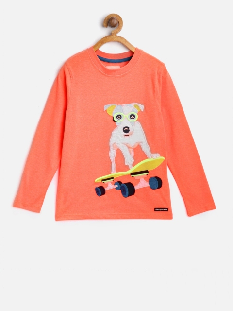 Cherry Crumble Boys Orange Printed Round Neck T-shirt