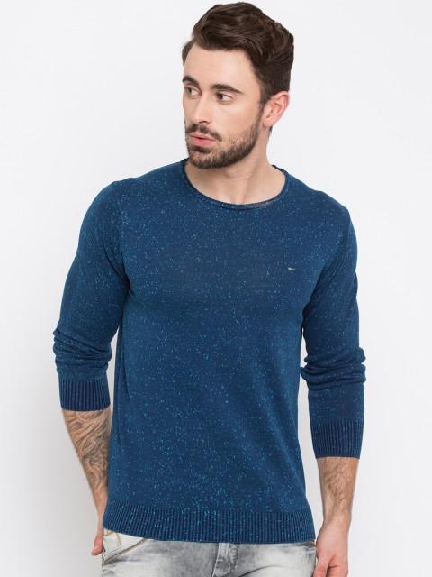 

SPYKAR Men Blue Self Design Round Neck T-shirt