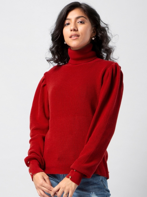 

FabAlley Women Red Ribbed Sweater
