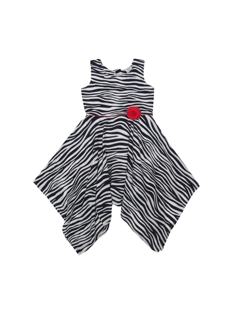 

Doodle Girls Navy Blue Striped Fit and Flare Dress