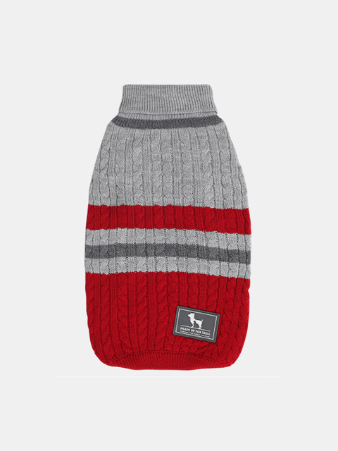 

Heads Up For Tails Red & Grey Striped Cable Knit Dog Sweater